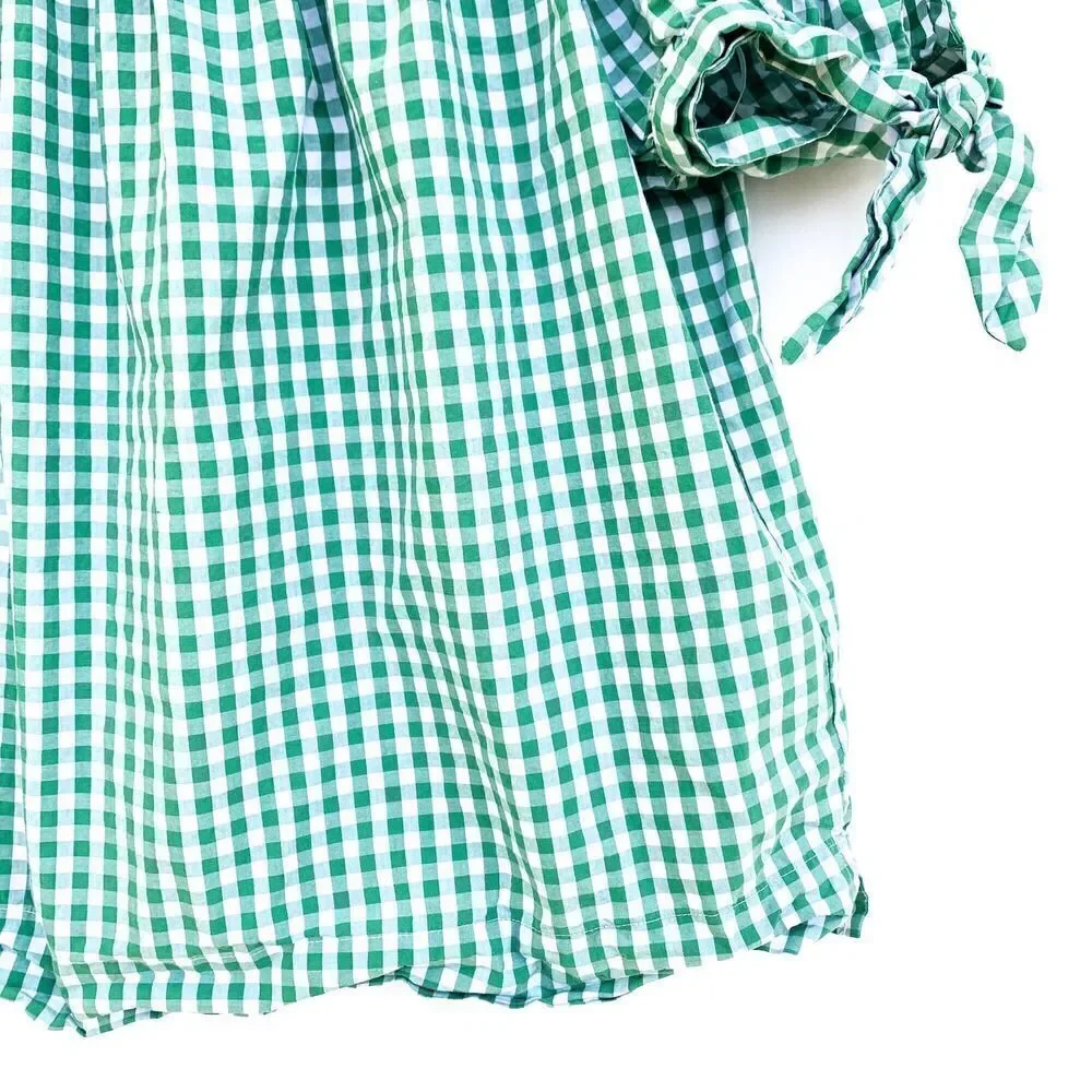 J. Crew White Green Gingham Off the Shoulder Top